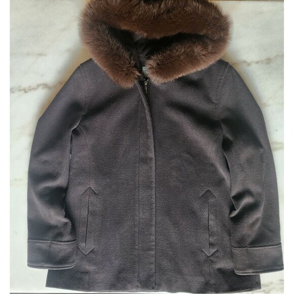 VTG Forecaster Platinum SZ 10 Brown Lambs Wool Blend Fox Fur Trim Hooded Coat - Picture 2 of 14